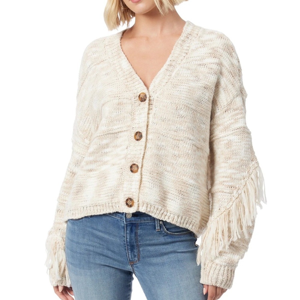Jessica Simpson Women Crop Fringe Cardigan XS Preppy Minimalist‎ Office Softgirl